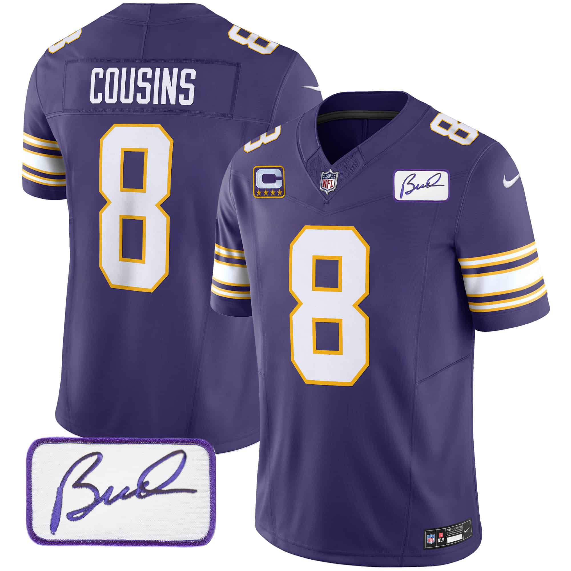 Men Minnesota Vikings #8 Cousins Purple 2024 Nike Bud Grant Patch Classic Limited NFL Jersey style 1->indianapolis colts->NFL Jersey